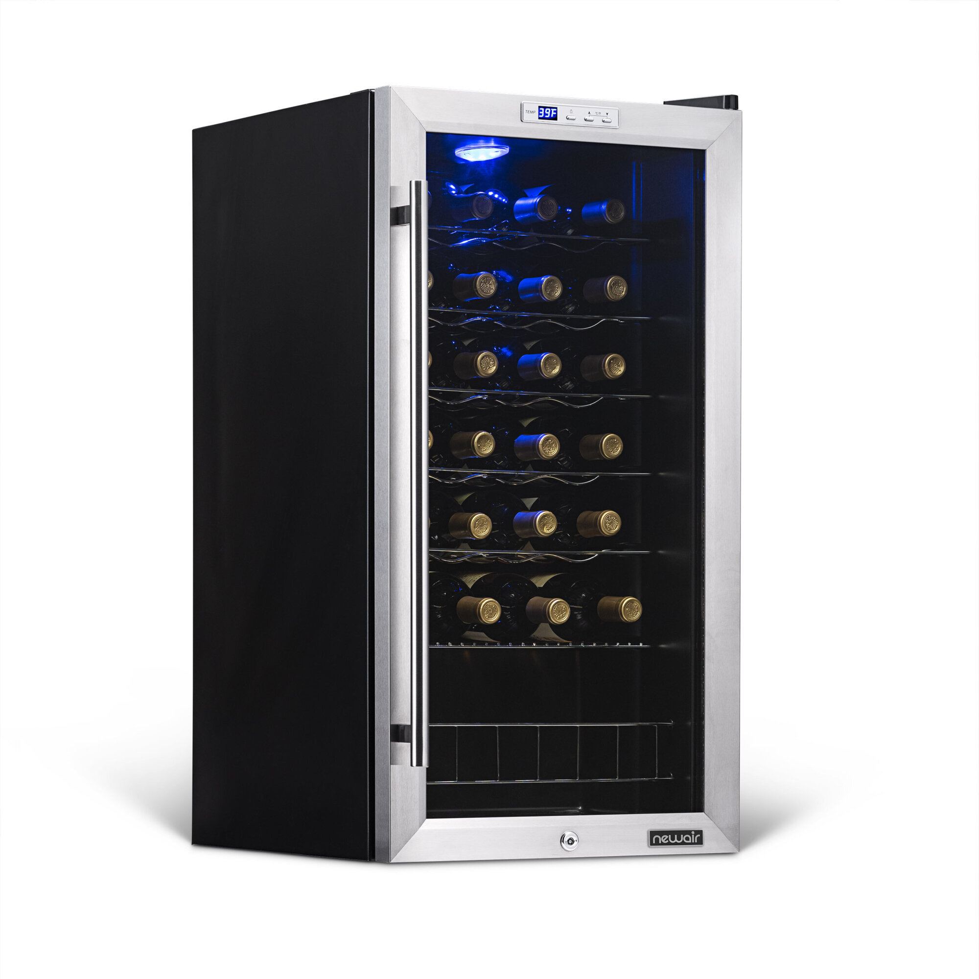 Newair Compressor Wine Fridge in Stainless Steel, Can Capacity 70, Height 33 in, Width 23.5 in, Model# AWC-270E